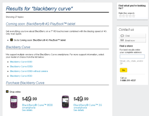 Search on sprint.com for Blackberry Curve