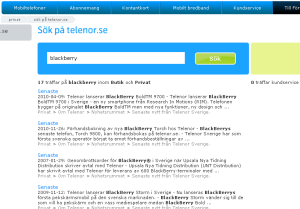 Search on telenor.se for blackberry